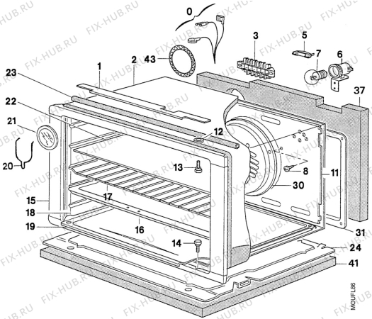 Взрыв-схема плиты (духовки) Electrolux EK6367/1 - Схема узла Oven body